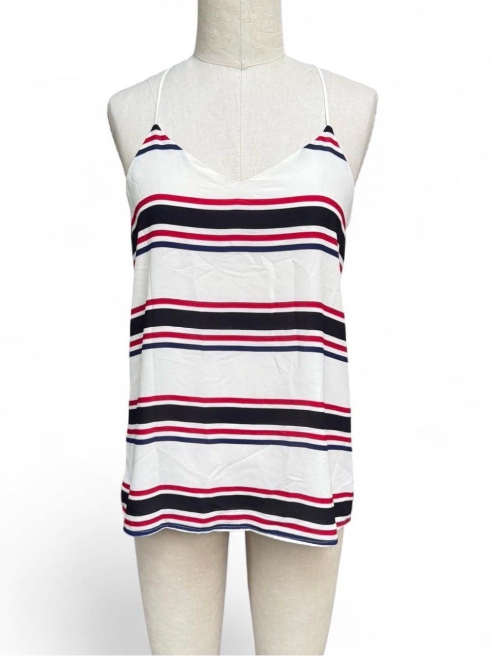 Express White Striped Spaghetti Strap Halter Tank Top